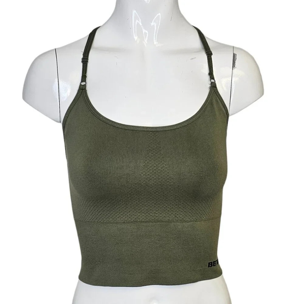 Better  Bodies Womens Crop Strappy Back Tank Green Small Athletic Activewear